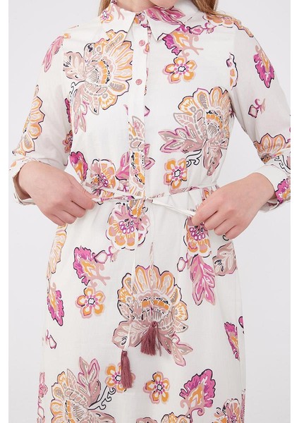 Gül Gömlek Yaka Beli Ip Detaylı Elbise