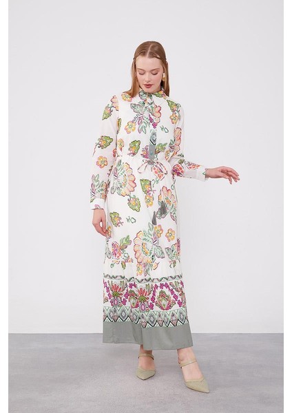 Ekru Gömlek Yaka Beli Ip Detaylı Elbise modelleri