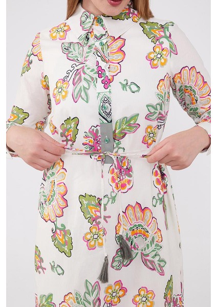 Ekru Gömlek Yaka Beli Ip Detaylı Elbise indirimleri