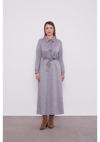 Gri Kendinden Simli Kaşmir Elbise fiyatları