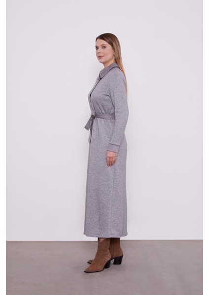 Gri Kendinden Simli Kaşmir Elbise modelleri