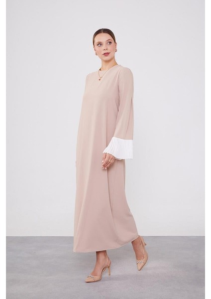 K.bej Kolları Şifon Pliseli Elbise fiyatları