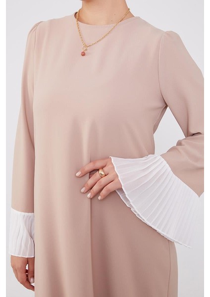 K.bej Kolları Şifon Pliseli Elbise indirimleri