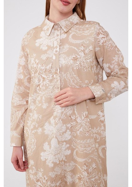 Bej Gömlek Yaka Eteği Volanlı Elbise indirimleri