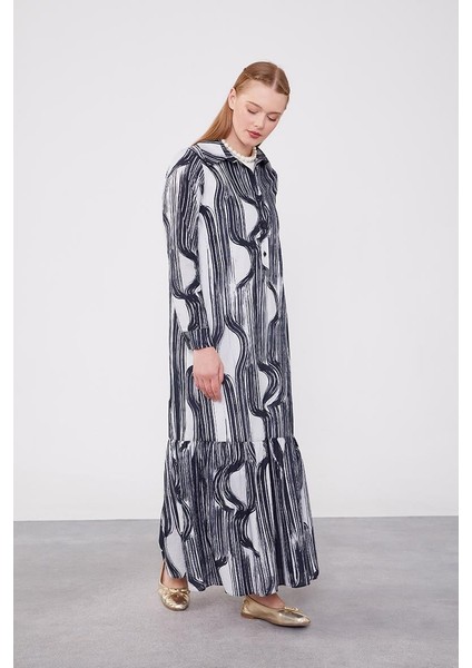 Siyah Eteği Volanlı Astarsız Pamuklu Elbise fiyatları