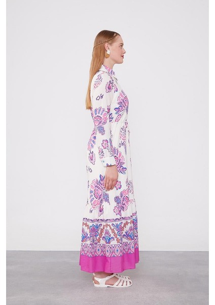 Fuşya Gömlek Yaka Beli Ip Detaylı Elbise fırsatları