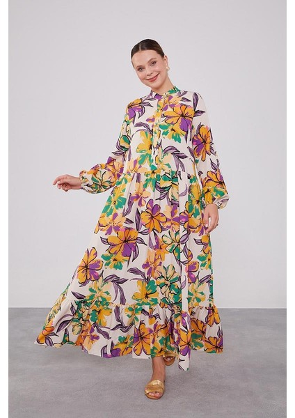 Hardal Eteği Volanlı Empirme Elbise fiyatları