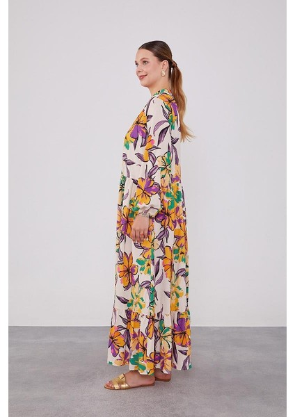 Hardal Eteği Volanlı Empirme Elbise fırsatları