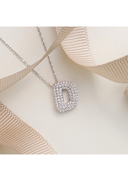 925 Ayar Radyum Kaplama D Harfli Gümüş Kolye