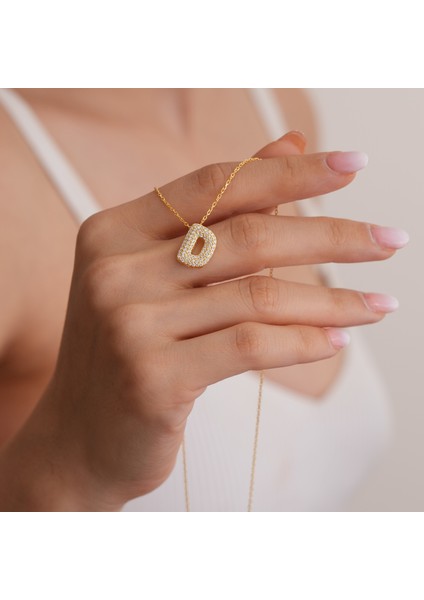 925 Ayar Radyum Kaplama D Harfli Gümüş Kolye fırsatları