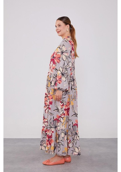 Gri Eteği Volanlı Empirme Elbise fırsatları