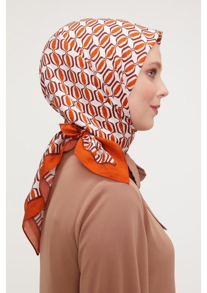Turuncu Elips Desen Modal Ipek Eşarp
