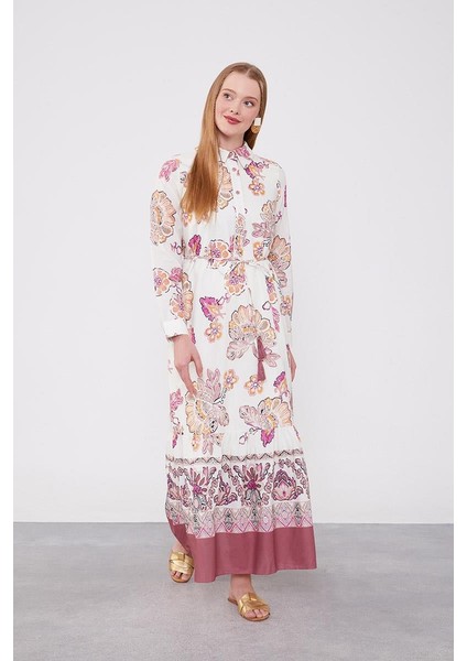 Gül Gömlek Yaka Beli Ip Detaylı Elbise fiyatları