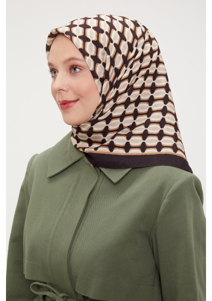 Acı Kahve Elips Desen Modal Ipek Eşarp