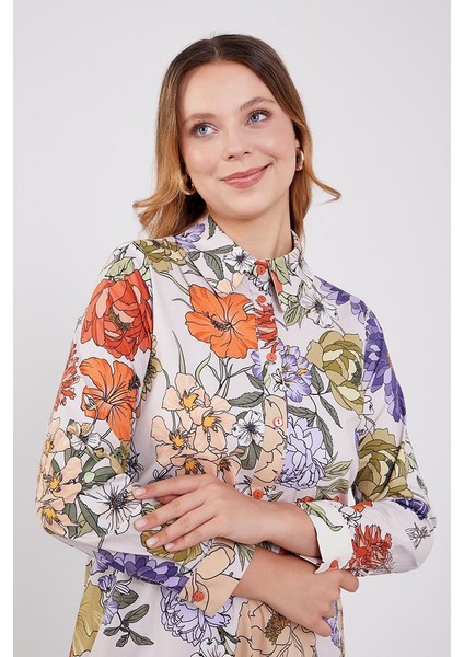 Yeşil Çiçekli Gömlek Yaka Empirme Elbise indirimleri