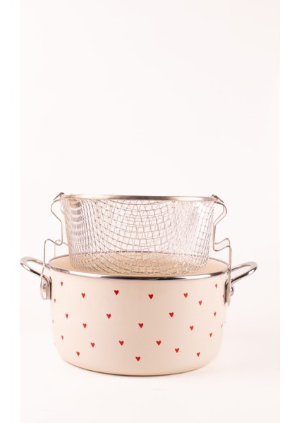 Cupid Emaye Kızartma Tenceresi/ Fritöz (Özel Pyrex Kapaklı)