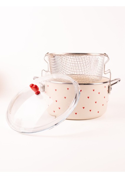 Cupid Emaye Kızartma Tenceresi/ Fritöz (Özel Pyrex Kapaklı)