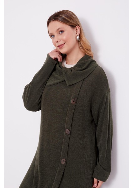 Haki Düğme Detaylı Pantolonlu Tunik Takım