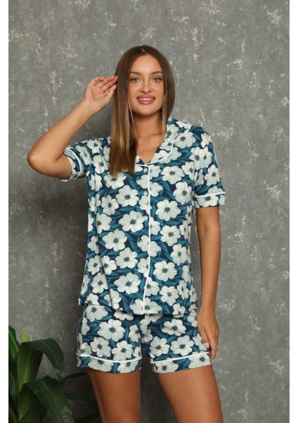 Kadın Papatya Desen Düğmeli Şortlu Pijama Takımı indirimleri