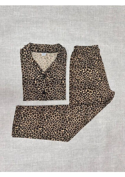 Leopar Süet Gömlek Pijama