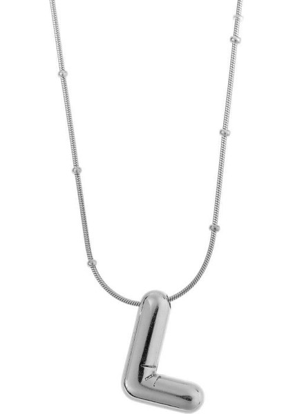 Çelik Balon Harf Kolye Silver- L Harfi