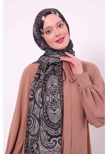 Siyah Etnik Desen Love Şal