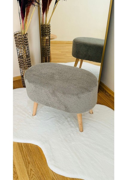 Oval Model Ahşap Ayaklı Teddy Kumaş Dekoratif Puf Bench