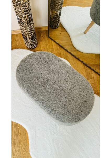 Oval Model Ahşap Ayaklı Teddy Kumaş Dekoratif Puf Bench