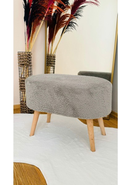 Oval Model Ahşap Ayaklı Teddy Kumaş Dekoratif Puf Bench