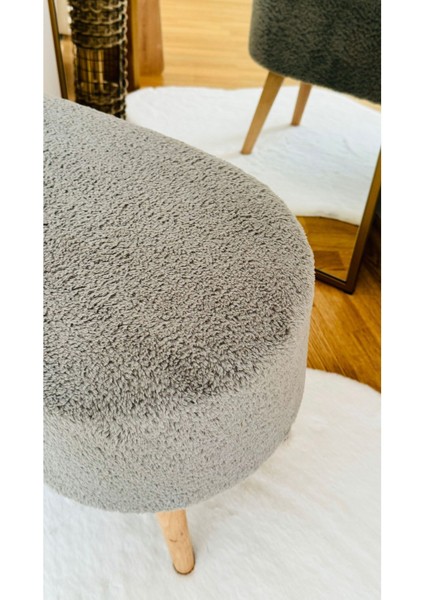 Oval Model Ahşap Ayaklı Teddy Kumaş Dekoratif Puf Bench