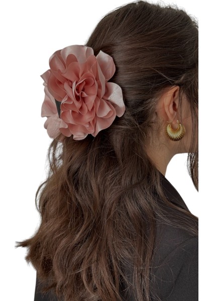 Çiçekli Mandal Toka Büyük Mandal Toka Kumaş Çiçekli Saç Tokası Modern Saç Dekorasyonu