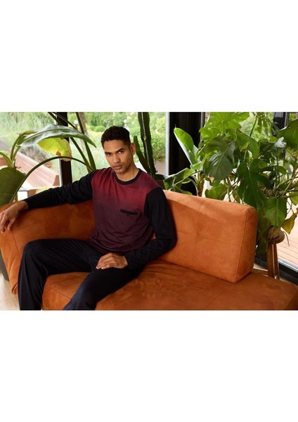 Erkek Bordo O Yaka Pijama Takımı