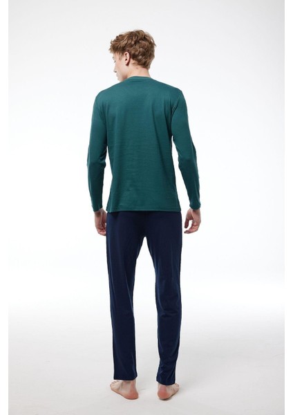 Mavi Erkek Pijama Takımı V Yaka Kışlık Uzun Kollu Pijama 6011 modelleri
