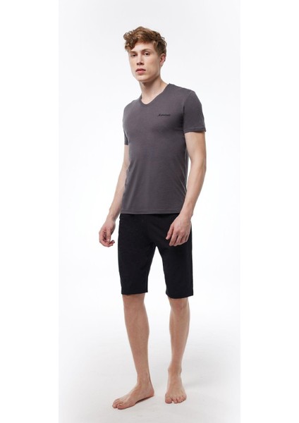 Erkek Yeşil V Yaka Şortlu Pijama Takımı 6023