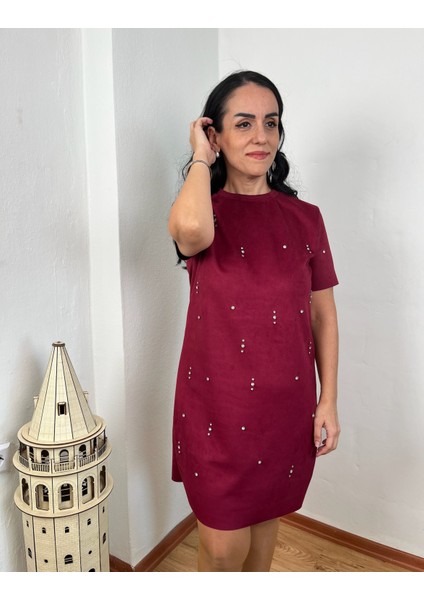 Moda Nesli Süet Parlak Taşlı Elbise