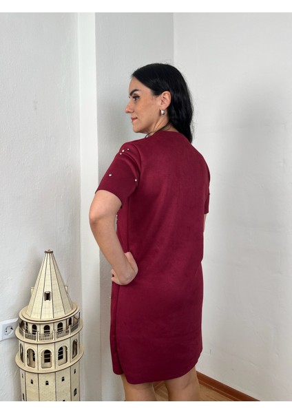 Moda Nesli Süet Parlak Taşlı Elbise