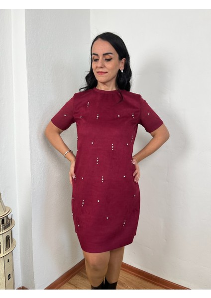 Moda Nesli Süet Parlak Taşlı Elbise