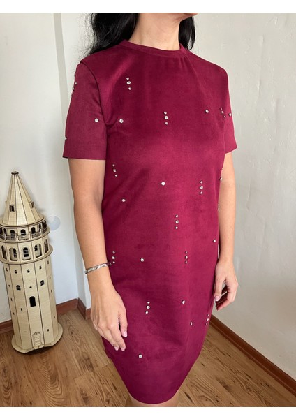 Moda Nesli Süet Parlak Taşlı Elbise