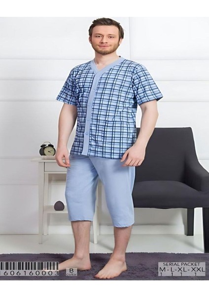 Erkek Komple Düğmeli Capri Pijama Takım
