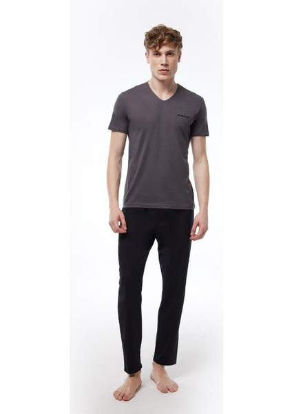 Erkek Mavi 2 Li Takım V Yaka Yazlık Pijama Takımı 6021