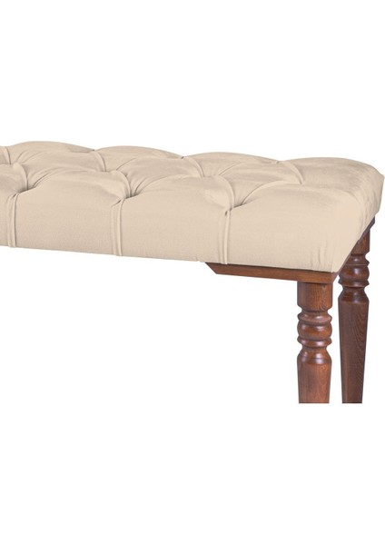 Gazzini Classic Torna Gürgen Ahşap Ayak Chester Model Kapitoneli Krem Puf Bench - Ceviz Ayak