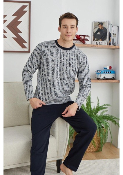 Pamuk Uzun Kollu Bisiklet Yakabüyük Beden Erkek Pijama Takım 9130