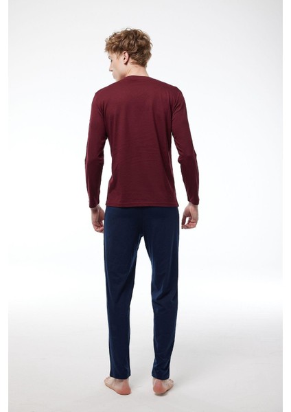 Mavi Erkek Pijama Takımı V Yaka Kışlık Uzun Kollu Pijama 6011 modelleri