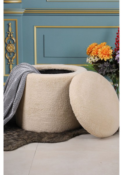 Sandıklı 45 x 45 cm Peluş Krem Kumaşlı Çok Amaçlı Puf Koltuk