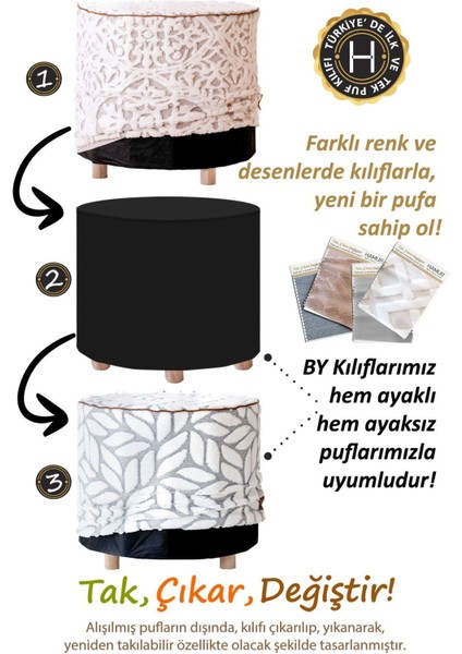 Yıkanabilir Puf Tabure Kılıfı Tak-Çıkar-Değiştir-Yenile Orta Sehpa Kılıfı By Motif Bej fiyatları