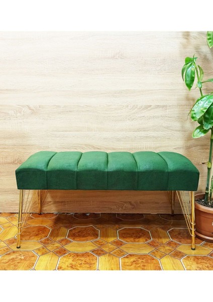 90 x 40 cm Yeni Nesil Lüks Metal Ayaklı Yarmalı Puf Koltuk