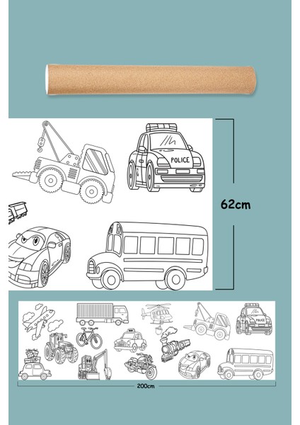 Renkli Taşıtların Dünyası 2 Metre Dev Boyama