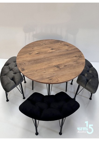 Atlantik Çam Yuvarlak Masalı Bench Takımı Bench & Puf Takımı Yuvarlak Masa Füme-Siyah Bench