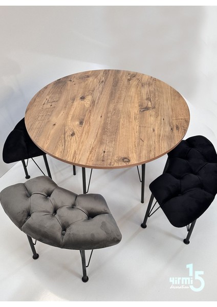 Atlantik Çam Yuvarlak Masalı Bench Takımı Bench & Puf Takımı Yuvarlak Masa Füme-Siyah Bench modelleri