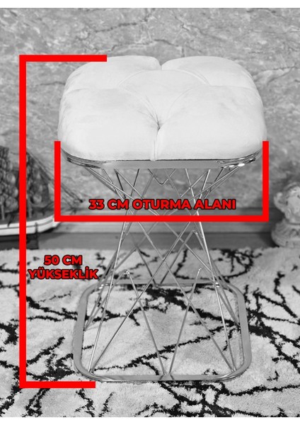 Kare Siyah Boyalı Mavi Puf & Bench Puf Oturak - Bench - Ayak Ucu Oturak - Tabure - Makyaj Oturak